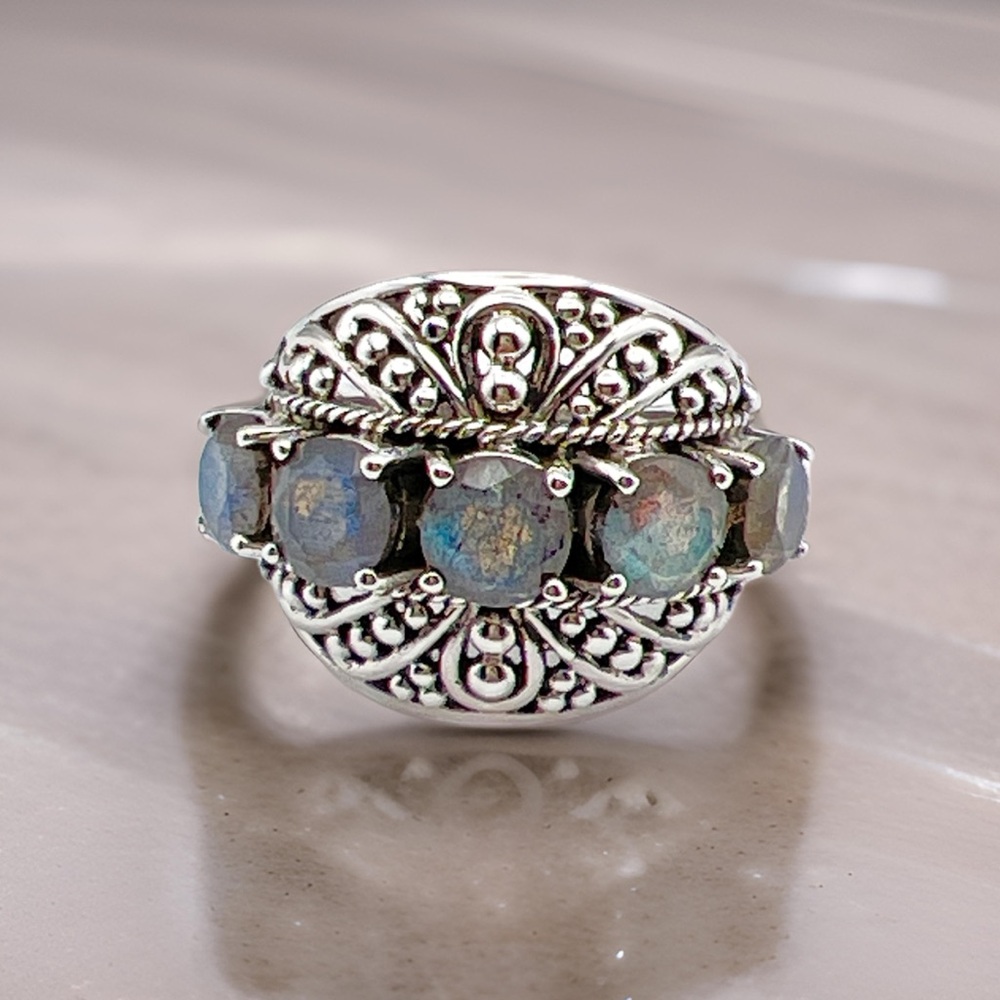 🌟NICKY BUTLER 925 Sterling Silver Labradorite Caviar Bead Dome Ring Size 6 NEW